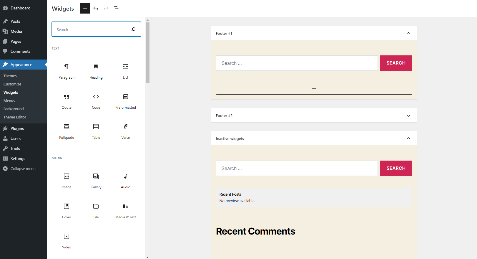 Xóa Widget Block Editor trên WordPress